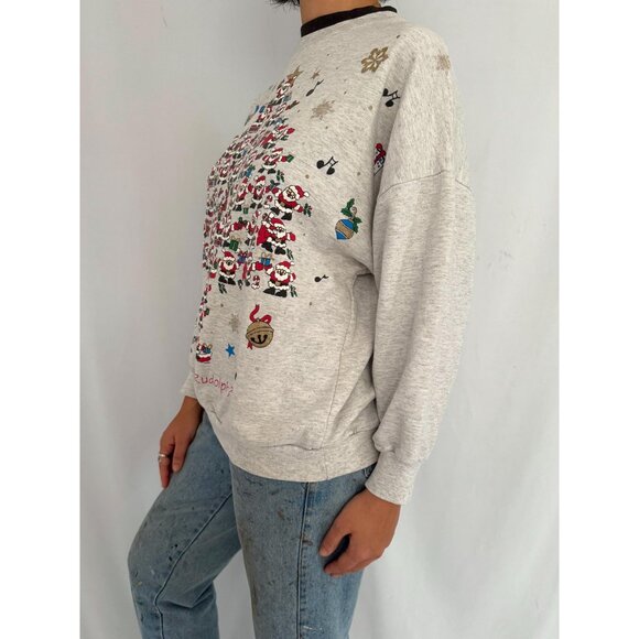 90s vintage grey christmas tree santa holiday graphic collared pullover sweater - Picture 3 of 9